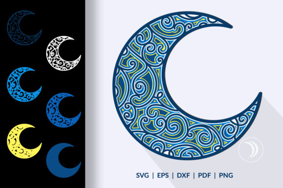 3D Crescent Moon Swirl Mandala SVG for Shadow Box Elegance