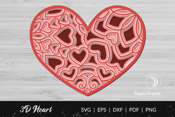 3D Layered Heart SVG Cut File