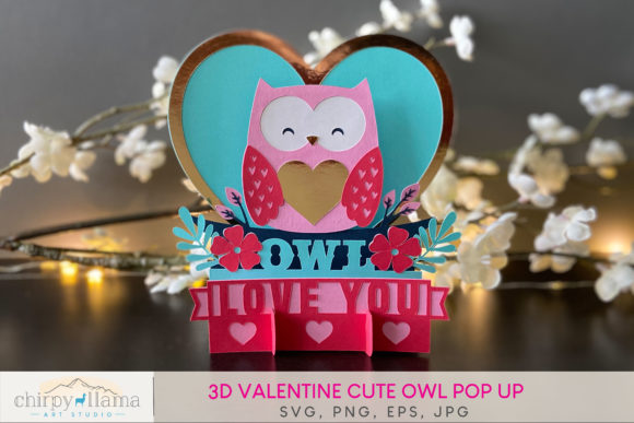 3D SVG Valentine Cute Owl Pop Up