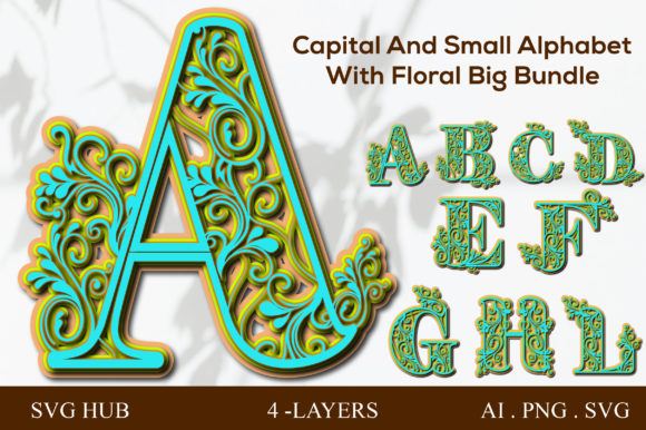 A-Z Layered Floral Alphabet Big Bundle