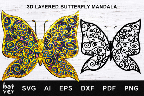 Butterfly Mandala 3D SVG for Shadow Box Branding
