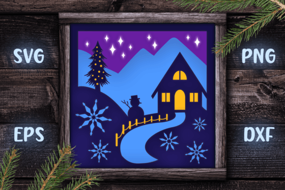 Christmas Scene with Snowman – A Festive 3D SVG for Shadow Box Designs