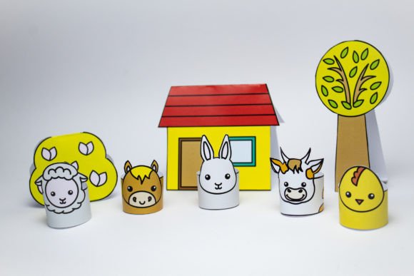 Farmhouse Set Paper Toy: A 3D SVG Graphic for Kids Crafts and Content Creators