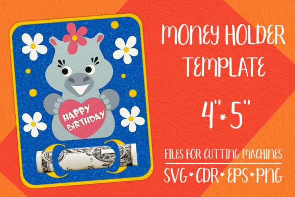 Hippo Birthday Money Holder Template 3D SVG