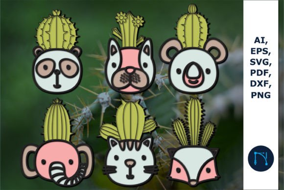 Layer Cactus Animal Pots SVG Bundle