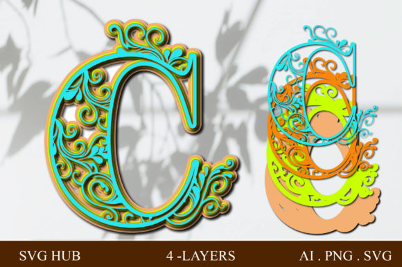 Layered Floral Letter C 3D SVG Shapes