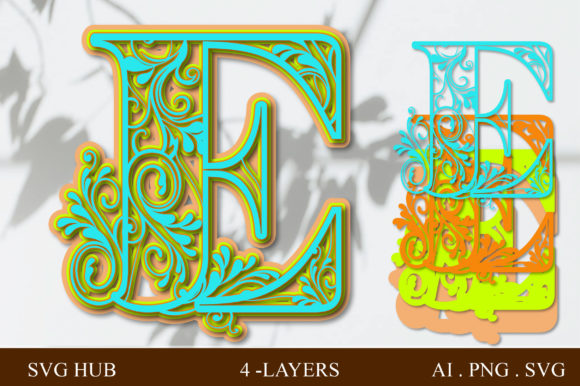 Layered Floral Letter E 3D SVG Shapes
