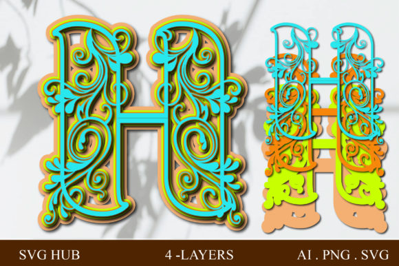Layered Floral Letter H 3D SVG Shapes