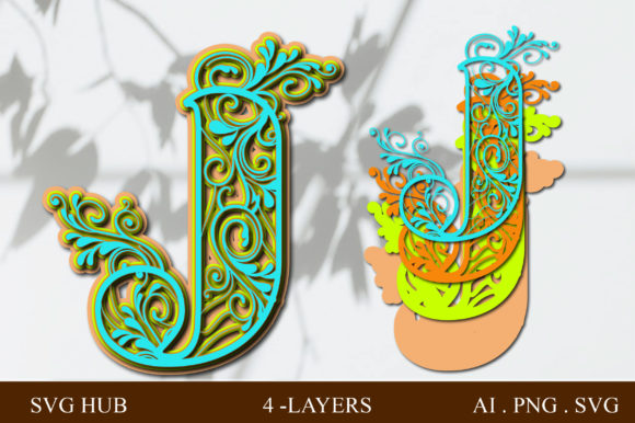 Layered Floral Letter J 3D SVG Shapes