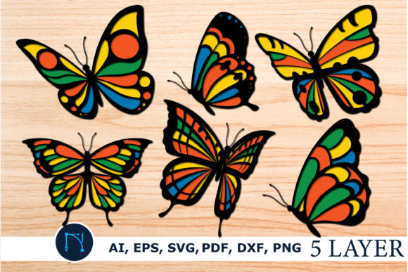 Multilayer Butterflies Bundle SVG File: A 3D Design Asset for Shadow Box Style Publishing