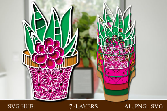 Succulent Home Decor 7 Layer Laser Cut: A Versatile 3D SVG for Shadow Box Marketing