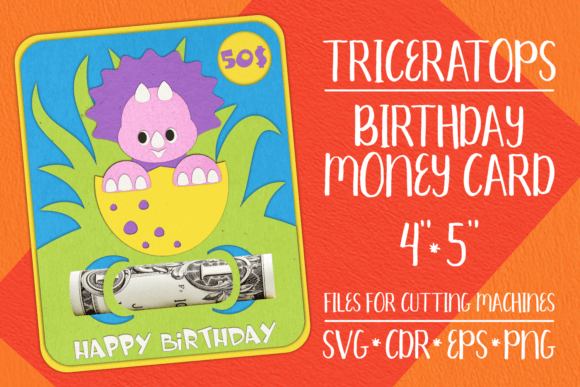 Triceratops Birthday Card Money Holder 3D SVG for Creative Sellers